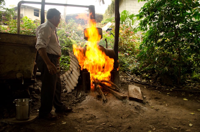 How do you stoke a fire? Throw some booze into it! Photo © 2014 Aaron Saunders