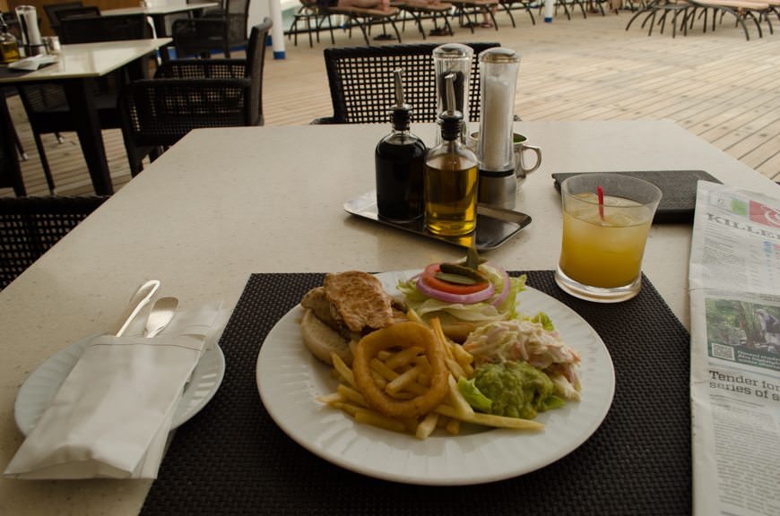 Despite the immense humidity, I also indulge in my favorite pool deck lunch. There's nothing like dining outdoors when you're at sea! Photo © 2015 Aaron Saunders
