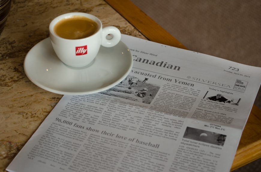 ...perfect for that morning espresso and the daily news - personalized based on your nationality. Photo © 2015 Aaron Saunders