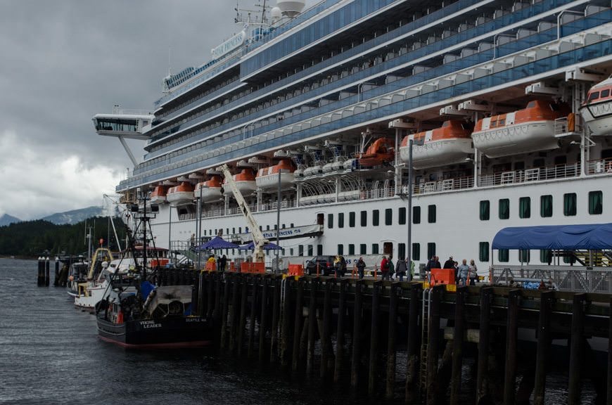Star Princess had prime docking space in Ketchikan this morning, tying up at Berth 1 - just steps from the heart of the city. Photo © 2015 Aaron Saunders
