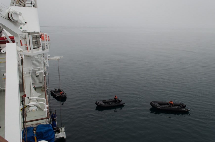 With a bear sighted on a nearby island, Silver Explorer's Zodiacs were quickly lowered to the water. Guests embarked shortly after, and we were off! Photo © 2015 Aaron Saunders