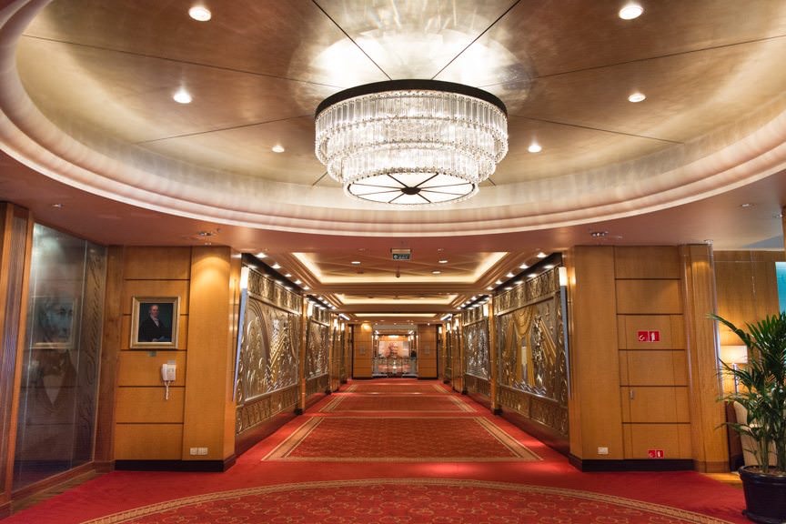 With opulence like this, it's hard to believe you're on a ship at all. Fortunately, designer Stephen Payne has included plenty of natural light and sea views in every single public room aboard Queen Mary 2. Photo © 2015 Aaron Saunders