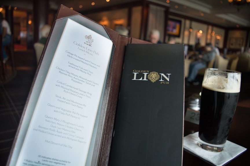 There's an extensive food and beer menu available at the Golden Lion on Deck 2...Photo © 2015 Aaron Saunders